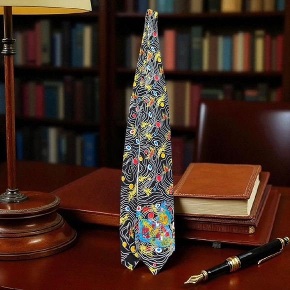 Vintage Tiefeng Jiang RARE One of a Kind Silk Tie Wearable Art Collectible - Picture 3 of 8